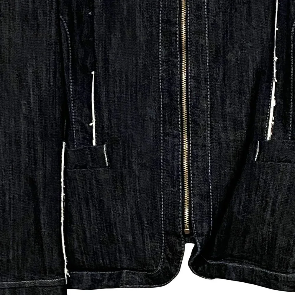 Ashley Stewart Jean Jacket 20W Blue Elevated Moto Style Front Zip‎ Project Piece
